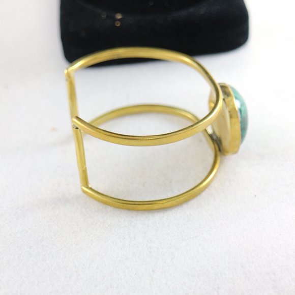 Vintage Style Handmade Brass and Green Polished Stone Bangle Bracelet - Picture 3 of 5